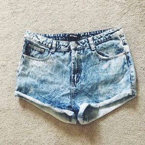 Missguided High Waist Acid Wash Denim Shorts
